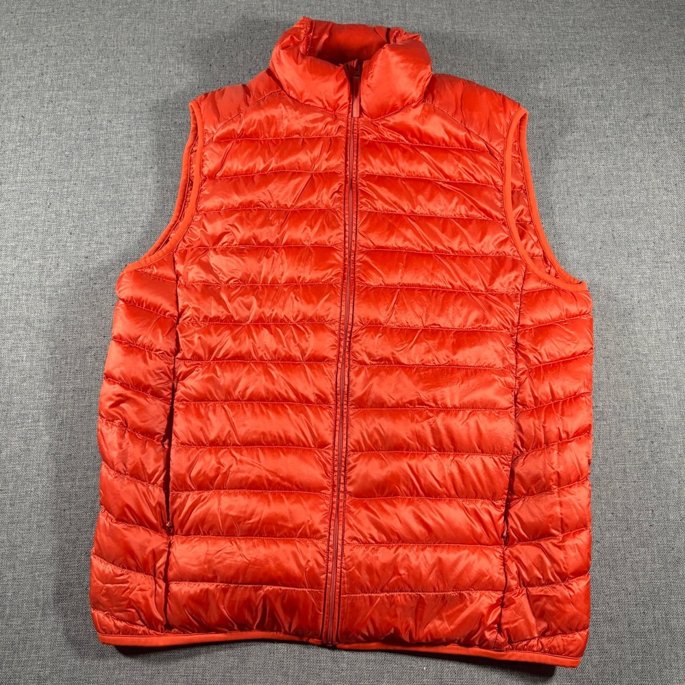 Uniqlo Ultra Light Down Vest Mens M Orange Quilted Full Zip Puffer Lightweight
